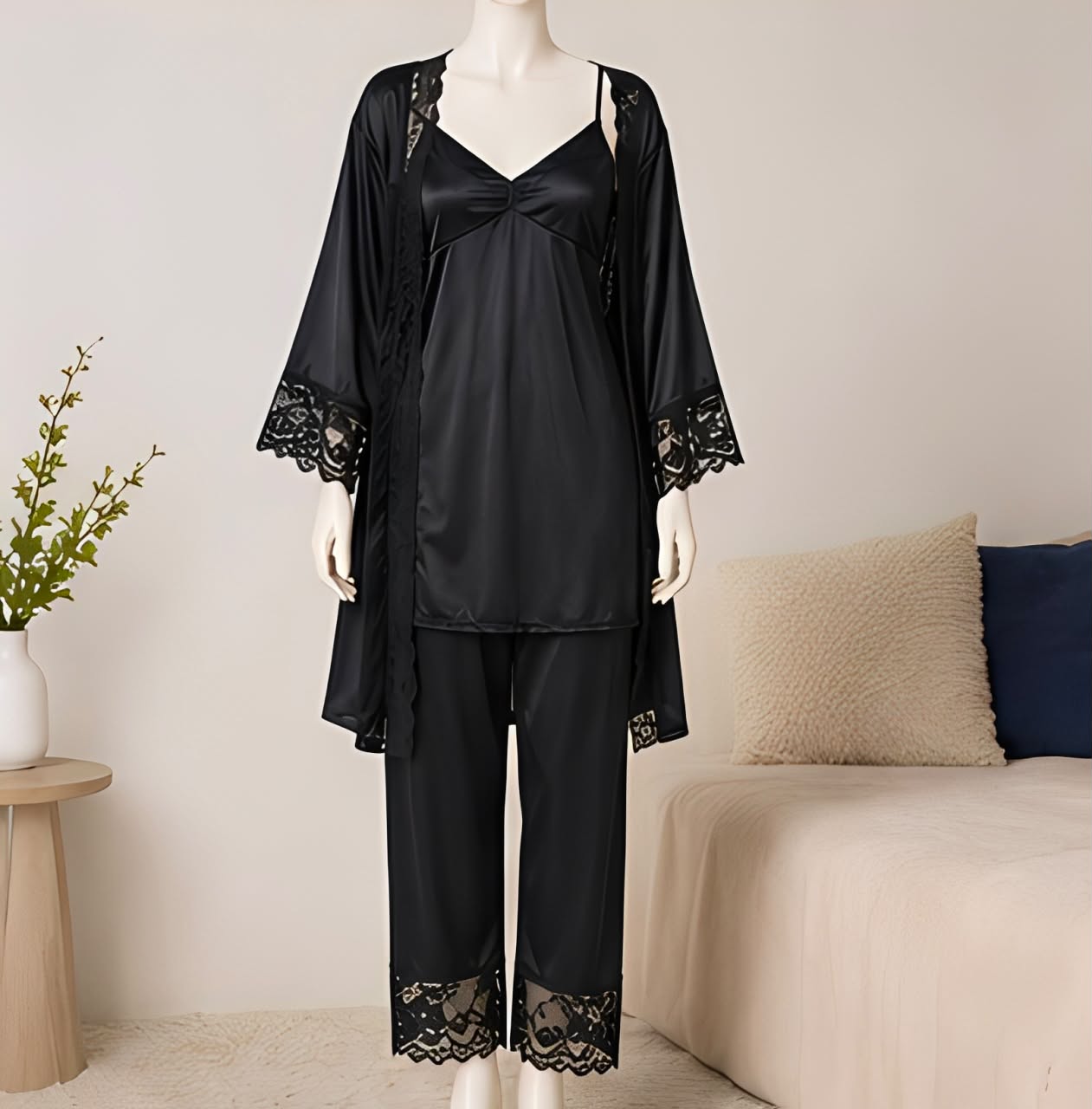 DMORA Luxe Satin Nighty Robe Set - My Store 5