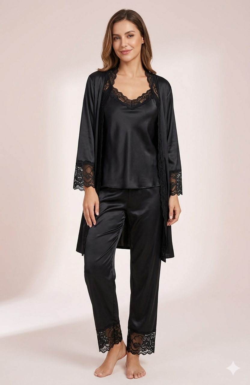 DMORA Luxe Satin Nighty Robe Set