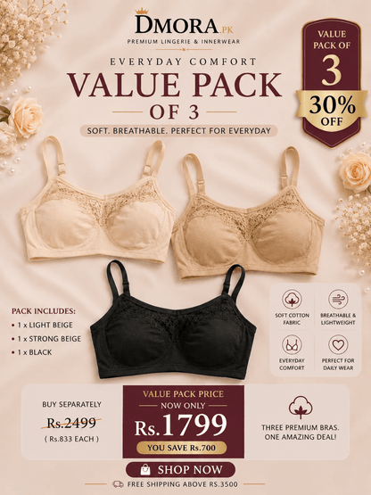 DMORA ComfortEase Wireless Bra (Pack of 3) - My Store 5