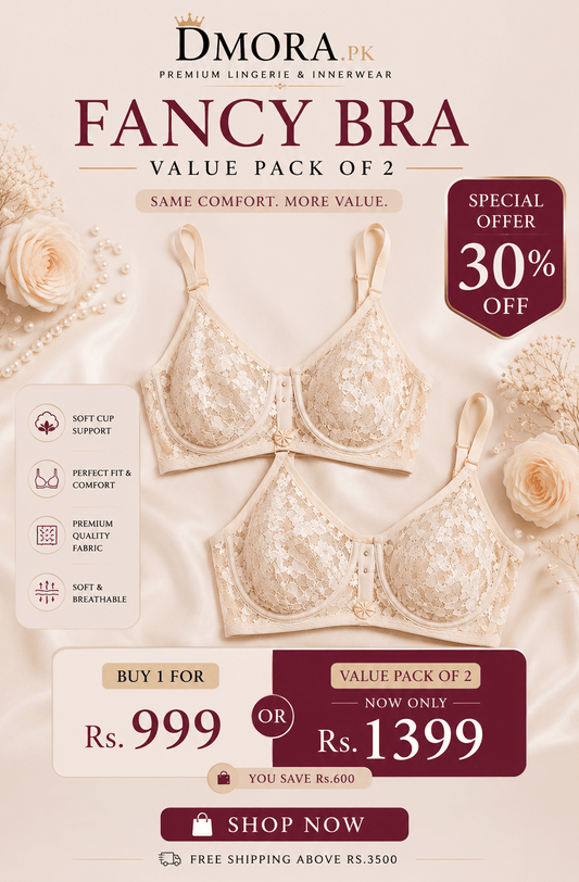 DMORA Fancy Lace Bra Value Pack of 2 – Premium Soft Support Lace Bras for Women - My Store 5