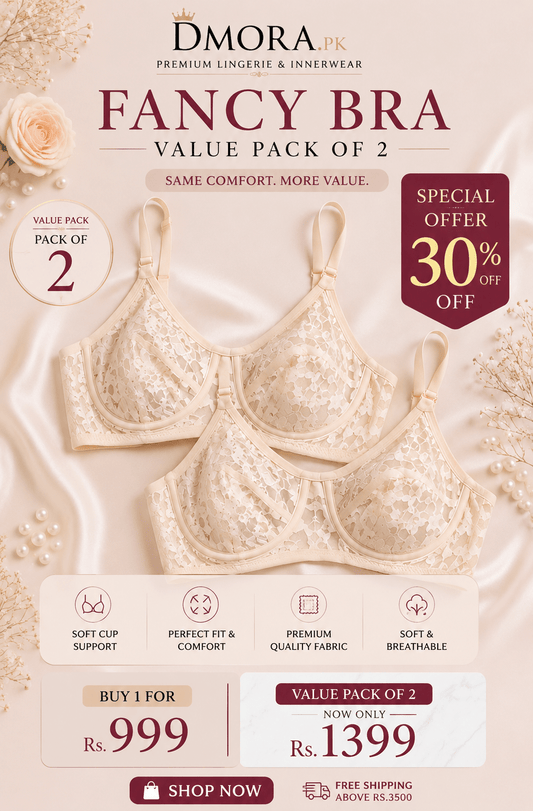 DMORA Fancy Net Lace Bra Value Pack of 2 – Premium Breathable Lace Bras - My Store 5