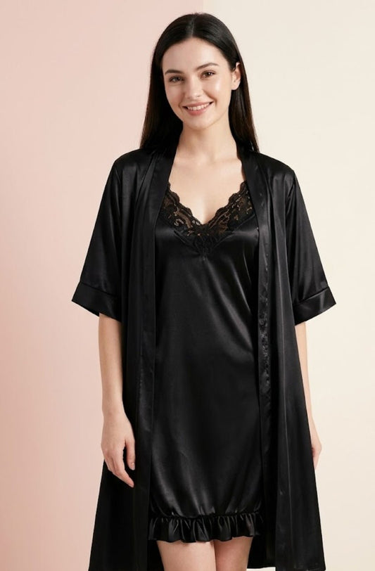 DMORA Luxe Satin Nighty Robe Set - My Store 5