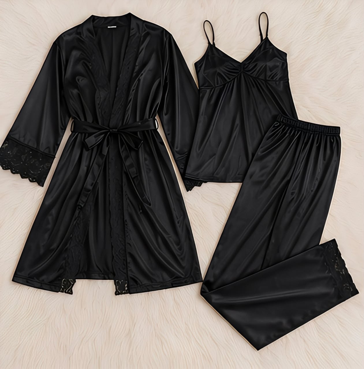 DMORA Luxe Satin Nighty Robe Set - My Store 5