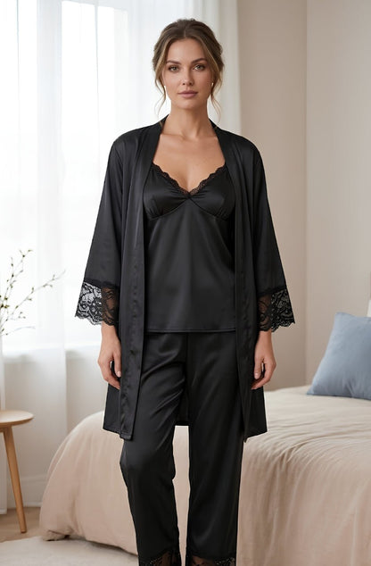 DMORA Luxe Satin Nighty Robe Set - My Store 5