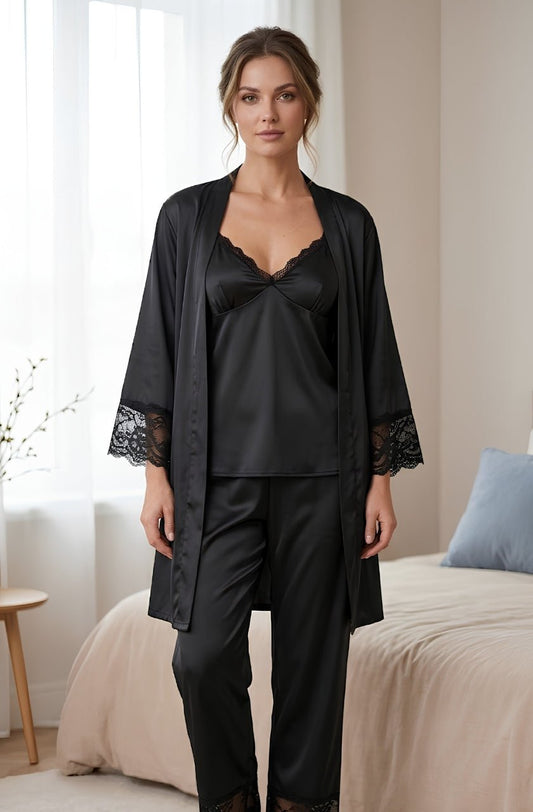 DMORA Luxe Satin Nighty Robe Set - My Store 5