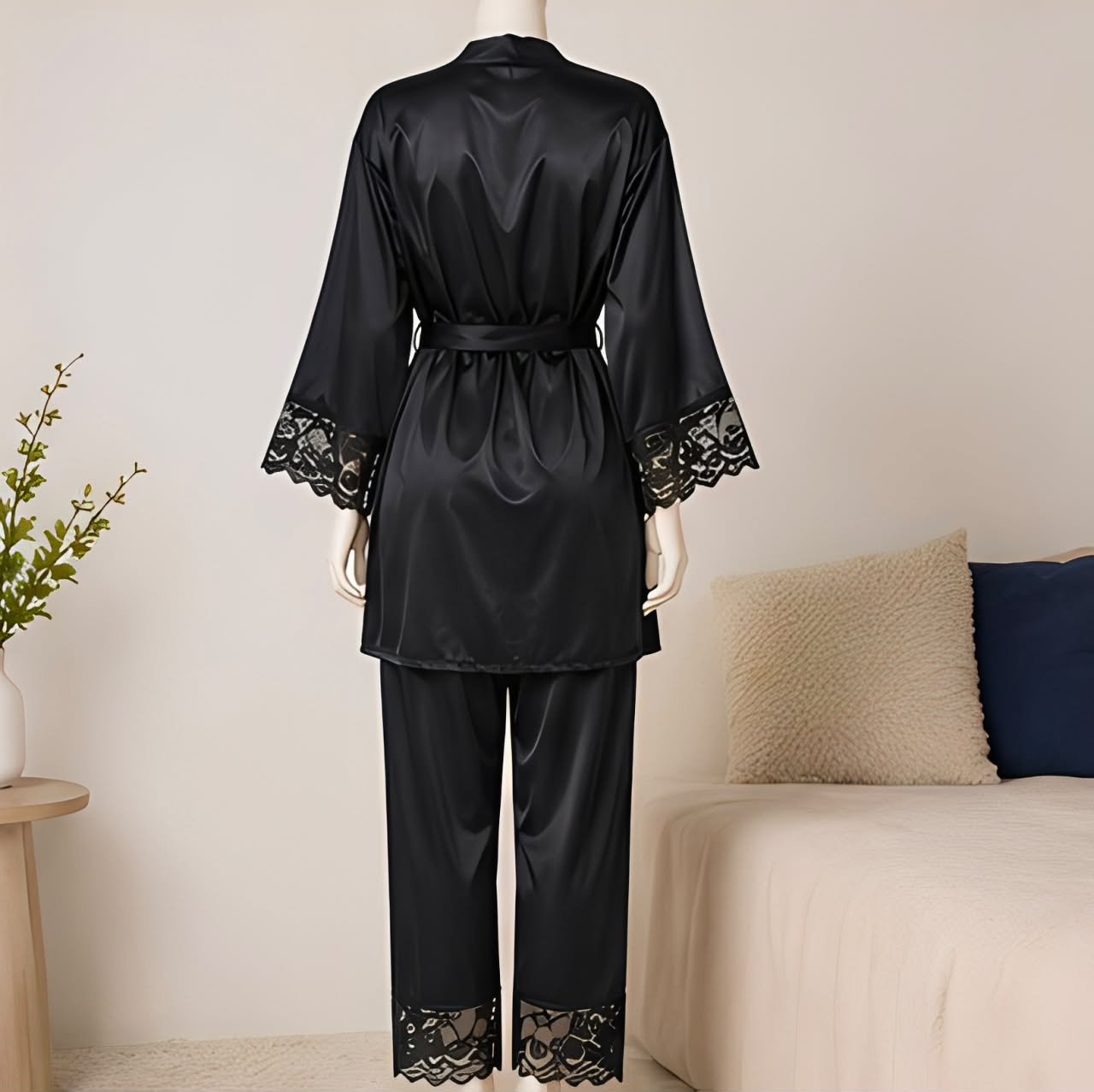 DMORA Luxe Satin Nighty Robe Set - My Store 5
