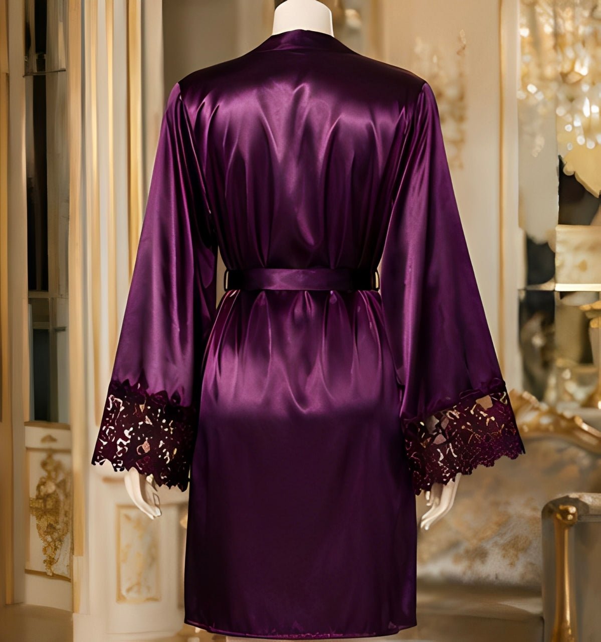 DMORA Royal Plum Satin Lace 3-Piece Nightwear Set – Premium Luxury Sleepwear - My Store 5
