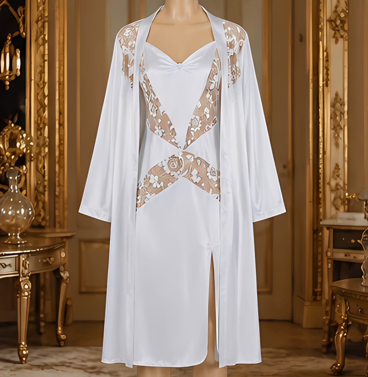DMORA Royal Satin Lace Nightwear Set - My Store 5