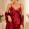 DMORA Ruby Satin Lace 4-Piece Nightwear Set – Luxury Sleepwear Collection