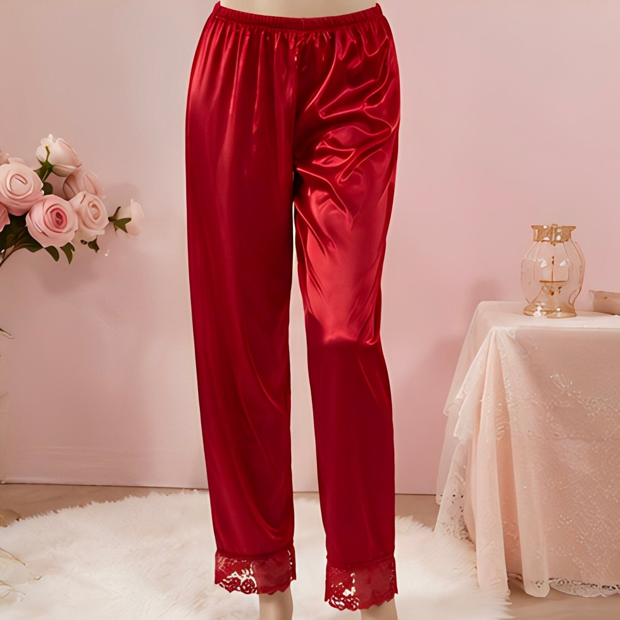 DMORA Ruby Satin Lace 4-Piece Nightwear Set – Luxury Sleepwear Collection - My Store 5