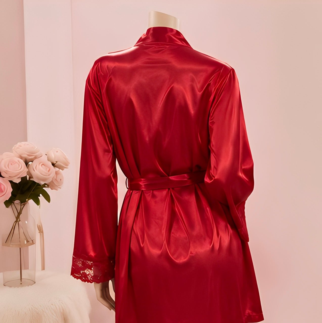 DMORA Ruby Satin Lace 4-Piece Nightwear Set – Luxury Sleepwear Collection - My Store 5