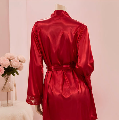 DMORA Ruby Satin Lace 4-Piece Nightwear Set – Luxury Sleepwear Collection - My Store 5